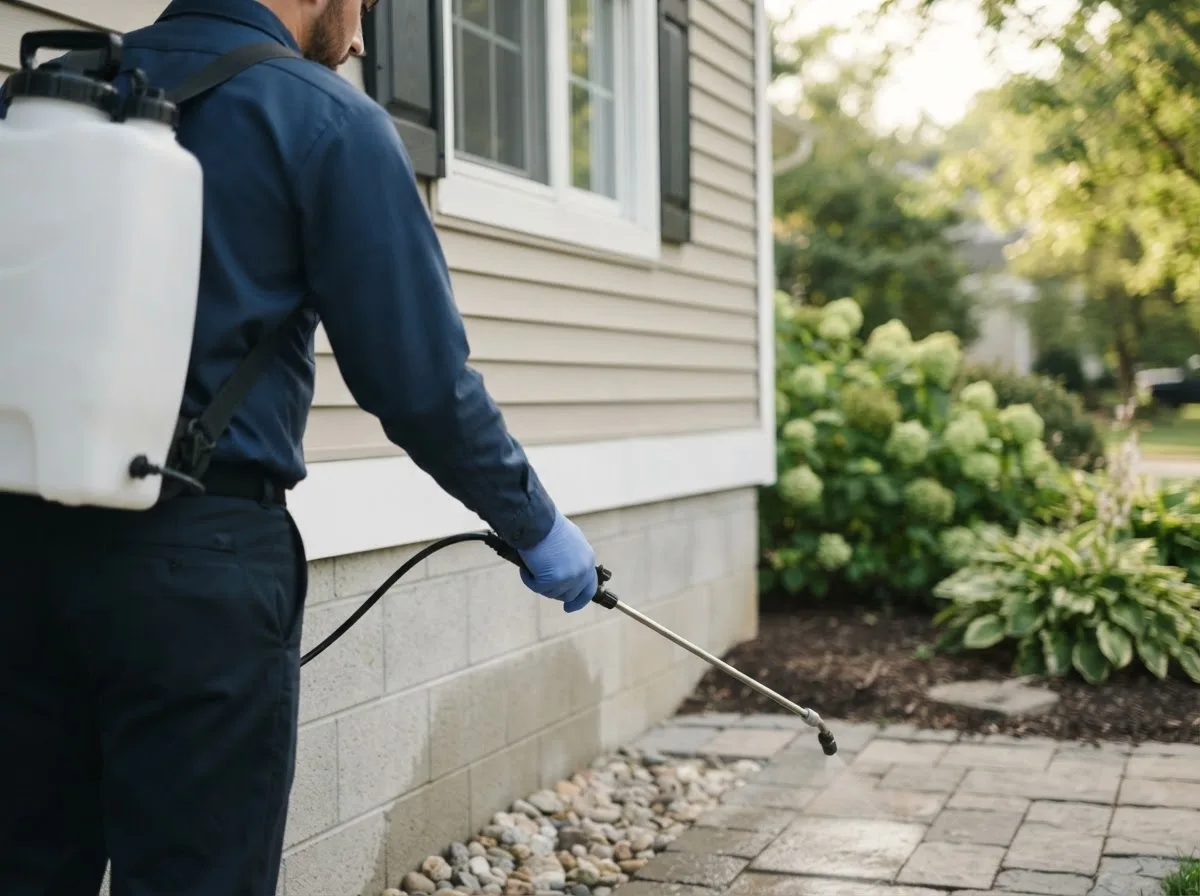 Pest control technician inspecting a home in Ferney, SD